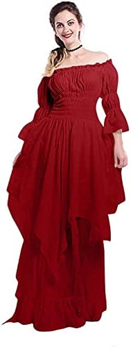 רנסנס שמלת נשים של ימי הביניים תחתונית שמלת איכר חולצות אירי גבוהה נמוך ויקטוריאני שמלה כבוי כתף לפרוע שמלות