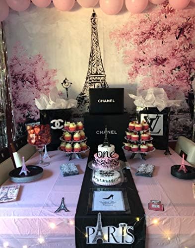 עצי פרחים ורודים מגדל אייפל נושא רקע צילום 5 על 3 רגל פוליאסטר אפור פריז נושאים מסיבת יום הולדת תפאורות מסיבת חתונה תמונה רקע סטודיו אבזרי