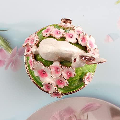 קסינקולה ארנב על פרח תכשיט תכשיטי תיבת דקורטיבי צלמית בעלי החיים מזכרת מקרה