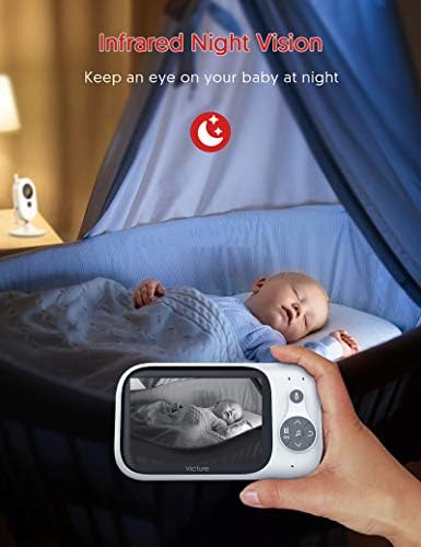 ניצחון מוניטור לתינוקות, צג תינוקות וידאו עם מצלמה ושמע דו כיווני, ראיית לילה אינפרא אדום 3.2 מסך LCD 2.4 ג'יגה הרץ חיישן טמפרטורת הילוכים