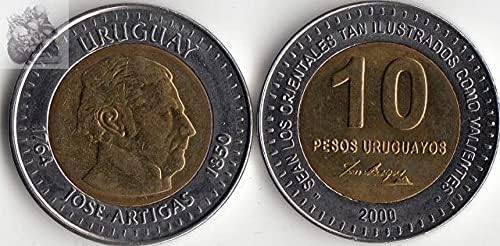 אמריקאי חדש אורוגוואי 10 פסו 2000 מהדורה מטבע מתכת דו צבעי מטבע דו צבעי מטבע חוץ משובץ
