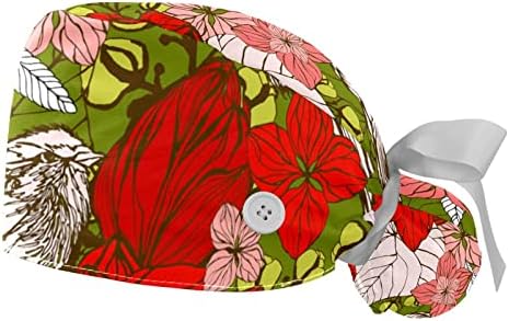 ציפורים ופרחים אדומים כובע עבודה מתכוונן עם כפתור כובע אחורי של סרט אלסטי לנשים