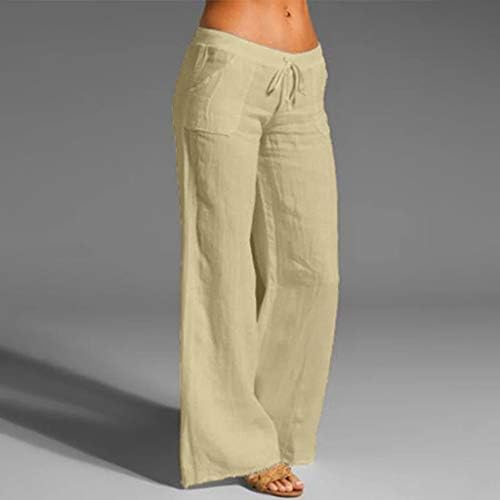 קנגמה נשים קיץ כותנה פשתן מכנסי מכנסיים מותניים אלסטיים מוצקים מכנסי רגל רחבים עובדים מכנסי גולף מרגיעים מכנסי טרנינג בכושר