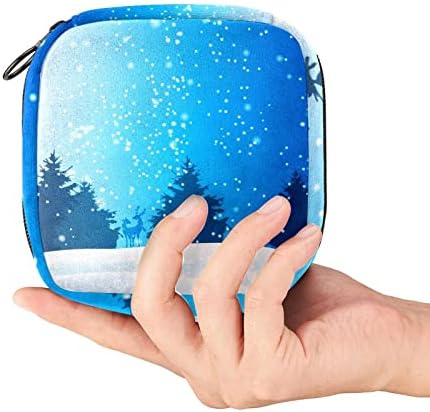 תיק תקופת, שקית אחסון מפיות סניטרית, מחזיק כרית לתקופה, כיס איפור, פתיתי שלג בחורף דפוס כוכב כחול יער