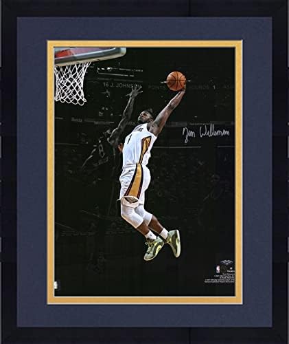 ממוסגר ציון וויליאמסון ניו אורלינס שקנאים חתימה על חתימה של 16 x 20 של דאנק זרקור - תמונות NBA עם חתימה
