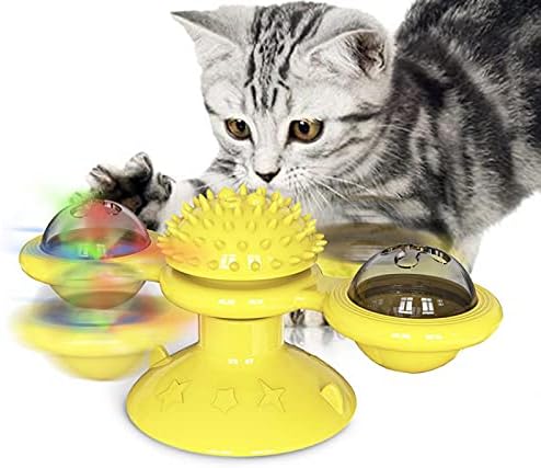 ציוד חיית מחמד של NC הופך צעצועי חתלתול טחנת רוח להקניט פטיפון חתול הכדור לחתול אימוני צחצוח שיניים צהוב