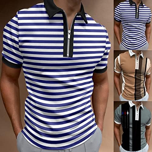 חולצות פולו מזדמנים של XXVR Mens, שרוול קצר בקיץ צווארון צווארון רוכסן רגיל