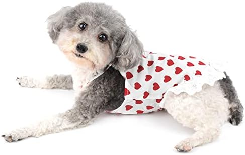 שמלת כלבים רנפי לכלבים קטנים ילדה גור בגדים ללא שרוולים מחמד עם חצאית הדפסת לב חמודה כלבל