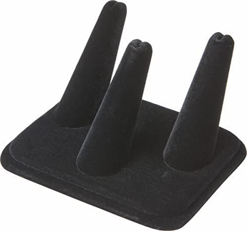 פלימור שחור קטיפה טבעת אצבע תצוגה, שלוש על מלבני בסיס, 4.125 ואקס 3.25 ד איקס 2.25 ח