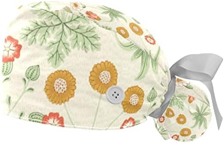 כובע עבודה עם כפתורים רצועת הזיעה עניבת כובעי בופנט אחורי, פרח ירוק צמח וינטג '