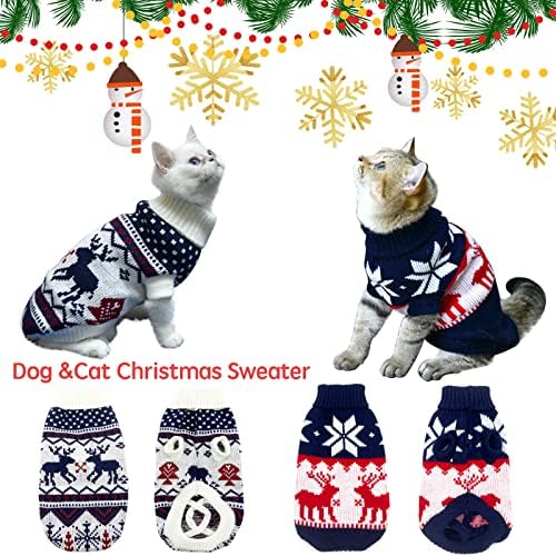 2 יחידות לחיות מחמד גור חג המולד סוודרים חתול סוודר חתלתול סריגי כלב חג המולד בגדי חיל הים כחול וחג המולד לבן סוודרים עם איילים פתיתי