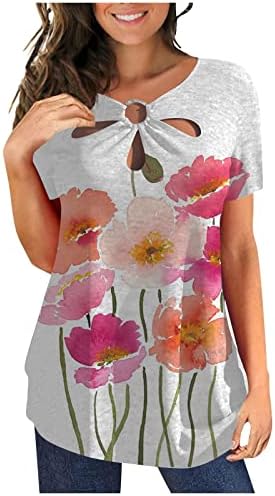צמרות טוניקה לנשים 2023 אופנה קיץ שרוולים קצרים חלול החוצה חולצות פרחים צווארון פרחוני חולצת טריקו חולצות חולצות