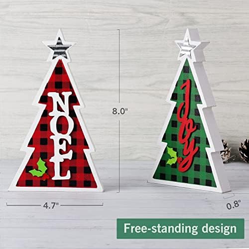 סימני עץ חג המולד קטנים 3 חבילות וסט צלמיות איילים מעץ כפרי של 2 לעיצוב שולחן חג המולד