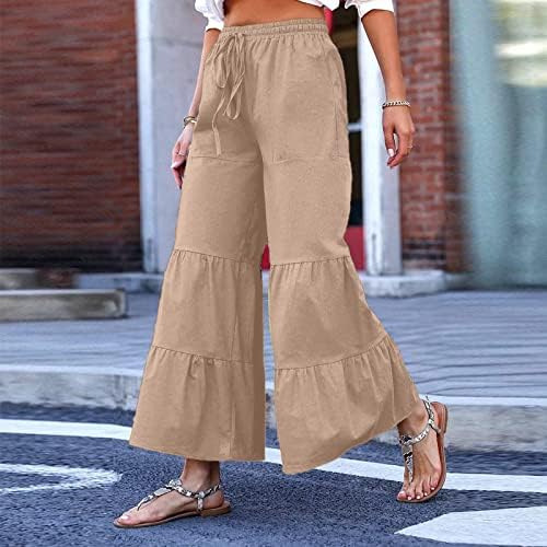 LMSXCT מכנסי פשתן רחבים לנשים מכנסי רגל רחבים