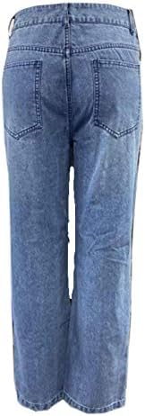 מכנסי כיס של פוג'יה ג'ינס מותניים ג'ינס חור אלסטי נשים מכנסיים רופפים כפתור מכנסיים גבוהים מכנסיים שמלת ג'ין חמוד לנשים