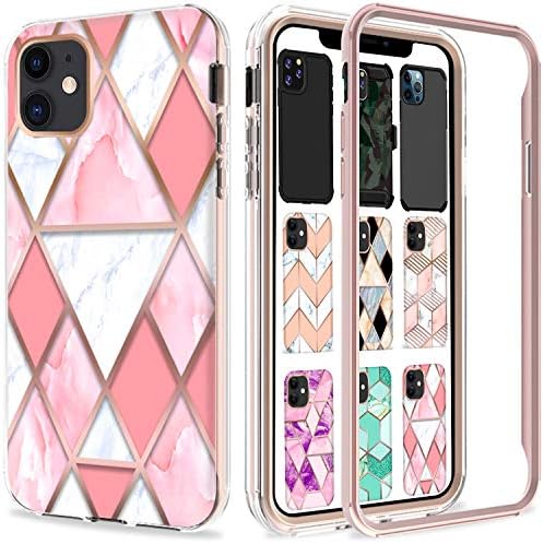 מקרים של Durasafe iPhone 11 6.1 2019 A2111 A2223 A2221 שכבה כפולה אטומה לזעזועים 3D מכסה מודפס עם רוד זהב TPU Case - Pink Marble