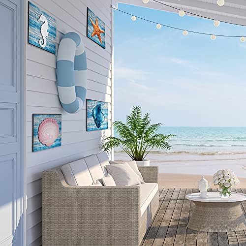 4 חתיכות עיצוב חוף עיצוב אמבטיה עיצוב אוקיינוס ​​אוקיינוס ​​חוף עיצוב אמבטיה חדר אמבטיה שלטי עץ