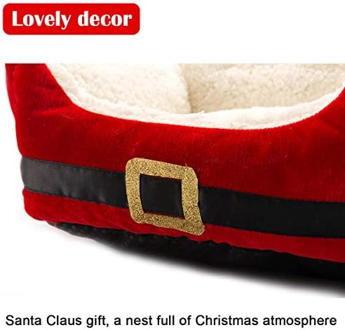 מיטת חיות מחמד של Hollypet מלבן מודפס מלבן קטיפה מיטת חתול כלב מיטת חיית מחמד מחממת עצמית, חגורת חג המולד
