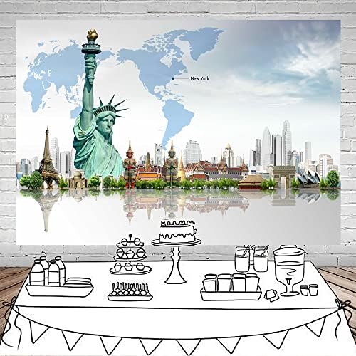 סוביי גלובל נסיעות תמונה רקע 5 על 3 רגל פוליאסטר מפת העולם סביב העולם צילום רקע ברחבי העולם מפורסם ציון דרך מבנים ניו יורק פסל חירות רקע