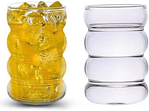 פיאן 2 יחידות כלי זכוכית מצולעים, כוסות שתייה של אדווה 10 עוז,כוסות משקאות בצורת גל,כוסות שתייה וינטג', כוס זכוכית אדווה,כלי זכוכית בר,כוסות