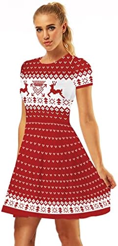 נשים שמלות מידי חג המולד וינטג ' 3 הדפסת שמלת נדנדה עם שרוולים קצרים שמלת מסיבת קוקטייל שמלת משתה