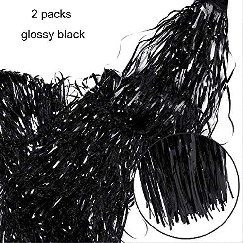 שחור פרינג 'מסיבת רקע-6.5 על 6.5 רגל, חבילה של 2 / לילף שחור רדיד פרינג' וילון שחור רקע למסיבת יום הולדת אבזרי תא צילום מתכתי שחור טינסל