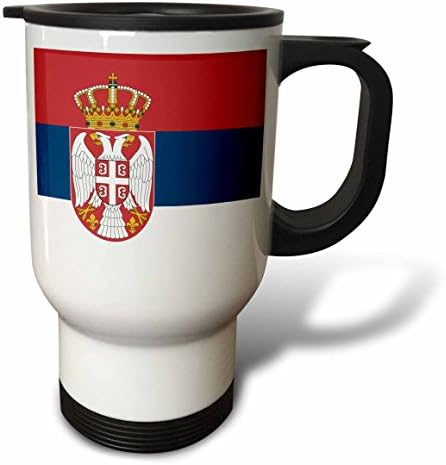 3 דגל דגל של סרביה אדום כחול לבן טרובוג'קה פסים מעיל זרועות נשר נירוסטה ספל נסיעות, 14 גרם, רב צבעוני