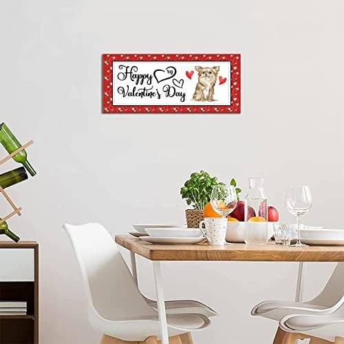 לב אדום כלב חמוד לוח עץ מאושר חג האהבה שמח כלב חמוד שלט עץ חמוד לב לב לבן פולקה נקודות קיר קיר תליה שלט לוחית חג האהבה יום השנה לחתונה
