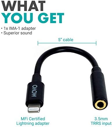 Movo IMA -1 נקבה 3.5 ממ TRRS כבל מתאם מיקרופון ל- Dongle Connector Dongle תואם ל- Apple iPhone, סמארטפונים וטאבלטים של אייפד - מותאם למיקרופונים/Audio