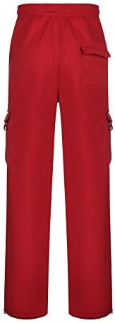 מכנסי מטען מזדמנים של Ruziyyoog מכנסיים מותניים אלסטיים מכנסיים עם כיסים רופפים כושר אתלט יוגה ג'וג'רס טרקלין