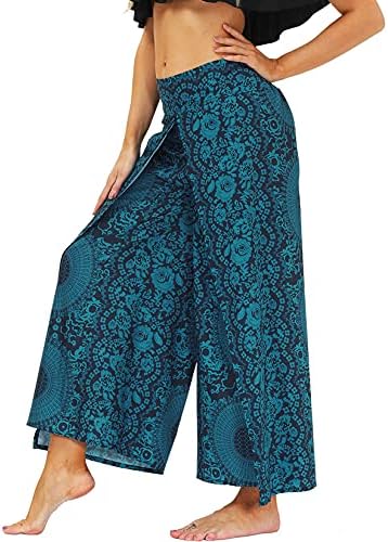 מכנסי בוהו של הנשים השיקיות של LU רגל רחבה gaucho הרמון יוגה זורם בוהמי הודי צדדי מפוצל פאלאצו