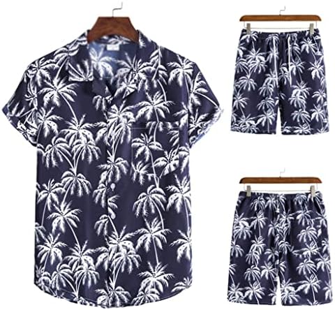 חולצת הוואי של Houkai Summer Hawaiian סט שרוול קצר מודפס כפתור מזדמן מטה מכנסי חוף קצרים 2 חליפה לחופשה