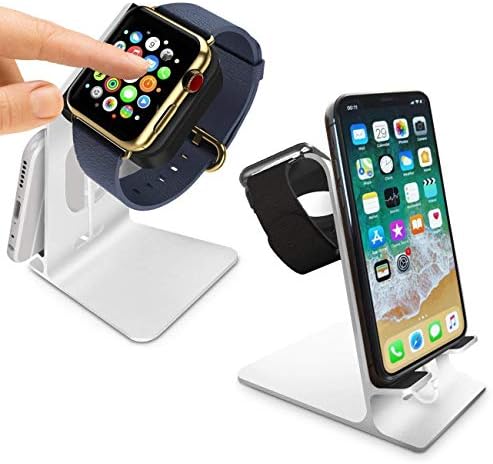 Duo Duo Stand for Apple Watch - עמדת שולחן אלומיניום הופכת למזח טעינה פונקציונלי לחלוטין עבור Applewatch וגם לאייפון בו זמנית - כסף