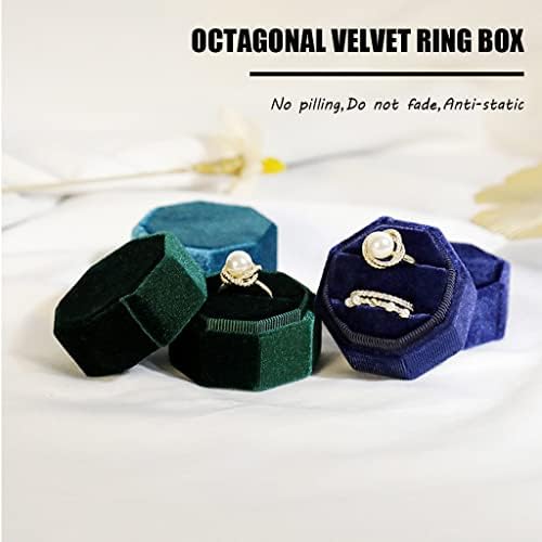 Jztang אוקטגון קטיפה קטיפת טבעת טבעת כפול טבעת מחזיק תכשיטים אלגנטית מתנה קופסא קופסאות לאחסון להצעה טקס יום השנה למעורבות