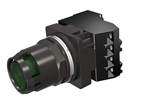 Siemens 52BT6G3KBV חובה כבדה מוארת יחידת לחצן מוארת, 30 ממ, ירוק, כפתור מורחב, רגעי, מגע 1 לא, שנאי AC 120 וולט, נורת LED, Blackmax, אורך