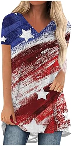 חולץ שרוול קצר לג'וניורס צולל מחשוף ארהב דגל גרפי חולצות טוניקה רזות בנות נערות בנות 2023 ב
