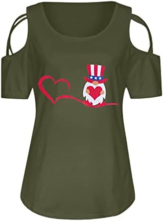 4 ביולי חולצות חולצות לנשים שרוול קצר חולצת טי עם צווארון פסים דגל אמריקאי עניבה צבע פטריוטית חולצות טי