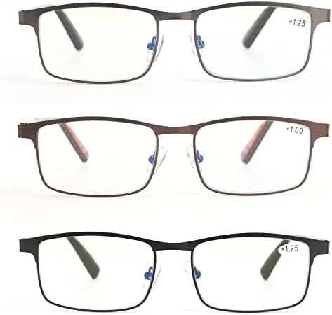 3 מארז קריאת משקפיים לגברים, מתכת מסגרת כחול אור חסימת קריאת משקפיים אביב ציר נוחות קורא