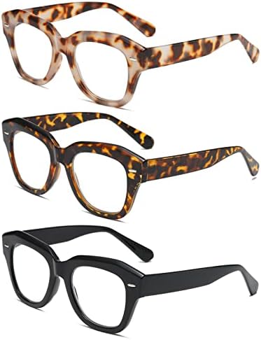 3 מארז רטרו גדול קריאת משקפיים לנשים כחול אור חסימת מחשב קוראי חמוד אופנה גבירותיי משקפיים עם משקפיים בד כיסוי +1.5