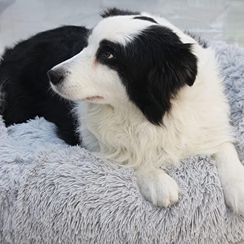 מיטת כלבים בגודל גדול כלב אפור אפור כלבי פרווה מיטה לכלבים מפרקים עבה מיטת חיות מחמד בהתחממות עצמית 39 אינץ 'חליפות עד 60 קילו