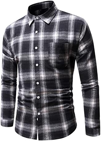 חולצות משובצות XXBR לגברים, כפתור שרוול ארוך סתיו מטה צווארון מפני צווארון טלאים מסודרים