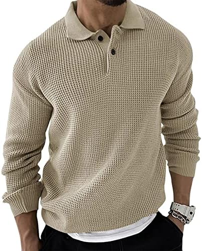 Uofoco סוודר חופשה קדמית פתוחה גברים שרוול ארוך חורף סוודר מזדמן עם כפתורים בצבע אחיד דש נוחות