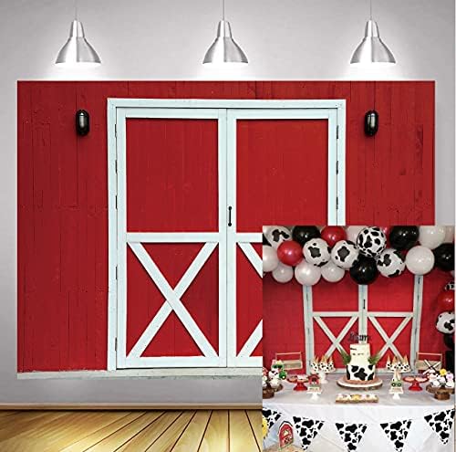 אדום אסם דלת רקע מערבי כפרי חוות עץ דלת קיר צילום רקע מנגל מסיבת יילוד תינוק מקלחת קאובוי ילדה יום הולדת קישוטי 7 * 5 רגל