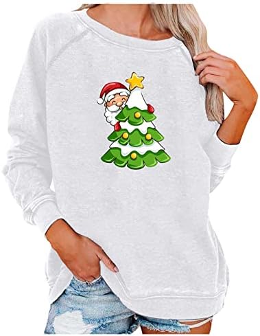 סווטשירטים לנשים אופנה 2023 שרוול ארוך שרוול ארוך צמרת טוניקה טוניקה סוודר עץ חג המולד ירוק