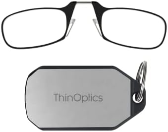 דקאופטיקה מחזיק מפתחות מלבני קריאת משקפיים, שחור מסגרות / כסף מקרה, 2 חתיכה להגדיר + 1.5
