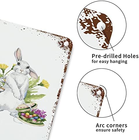 WOGUANGIS קיר קיר תפאורה שלט מתכת שלט פסחא שמח שלט ארנב ארנב ארנב פרח ביצי פסח