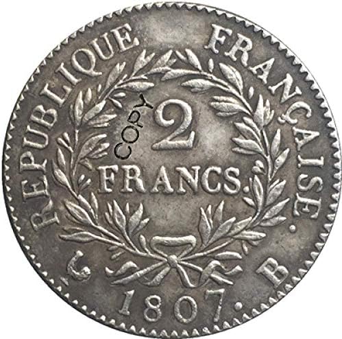 צרפת נפוליאון I 1807 B 2 מטבעות פרנק עותק לעיצוב משרדים בחדר הבית