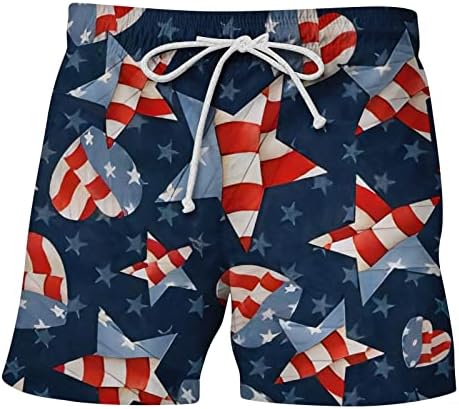מכנסיים קצרים של לוח שחייה, יום העצמאות לגברים רביעי OD יולי הדפס מכנסי חוף רופפים עם רגל ישר