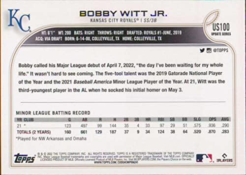 2022 עדכון TOPPS US100 BOBBY WITT JR. RC טירון קנזס סיטי רויאלס בייסבול MLB