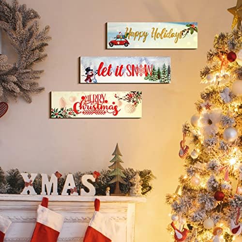 3 חתיכות שלטי עץ חג המולד תלויים שלט קיר עץ תן ​​לו קיר שלג עיצוב חג מולד שמח עץ קישוטי תליה